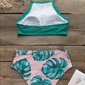 Teal and palm print bikini
